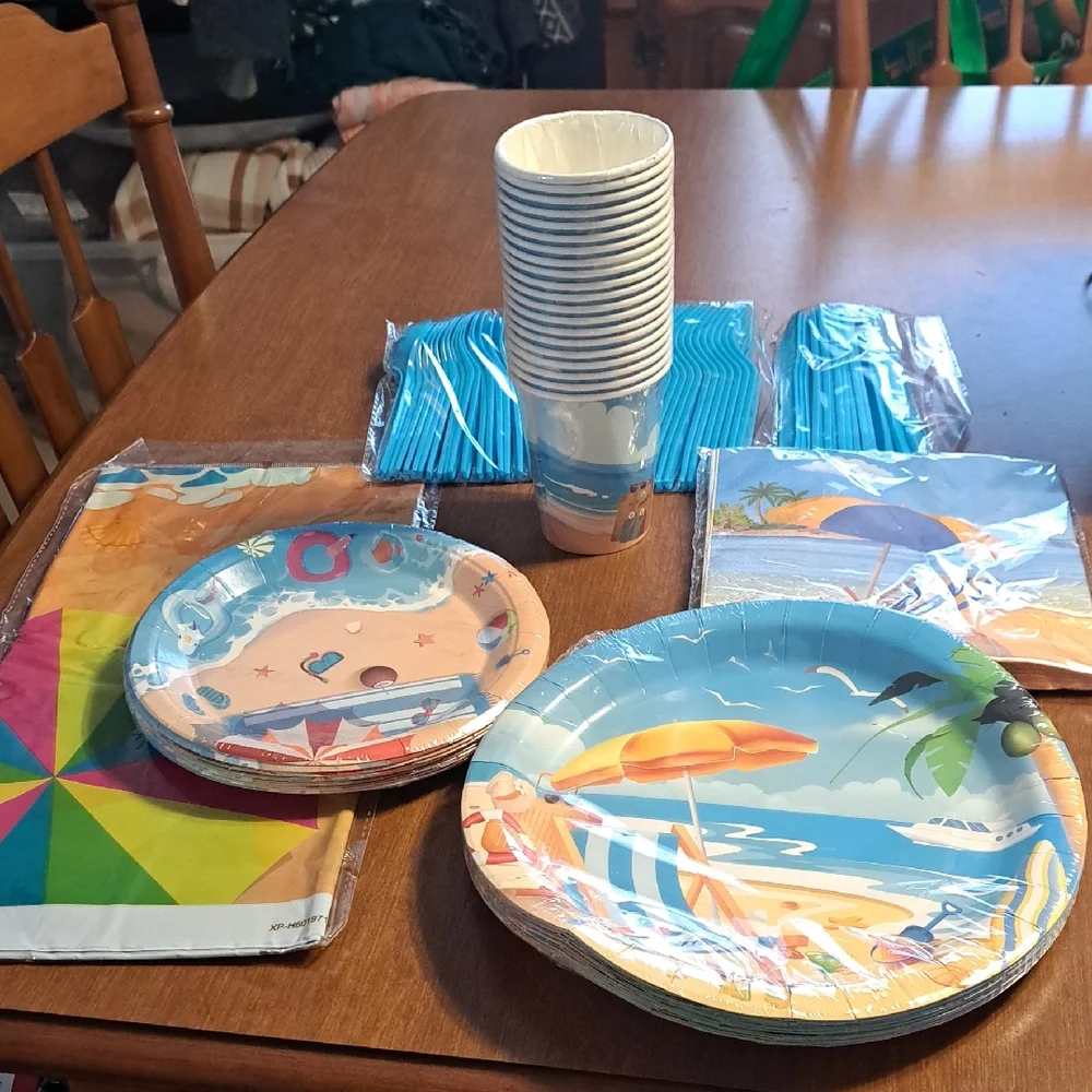 Beach Party Tableware Set - Blue and Multicolor